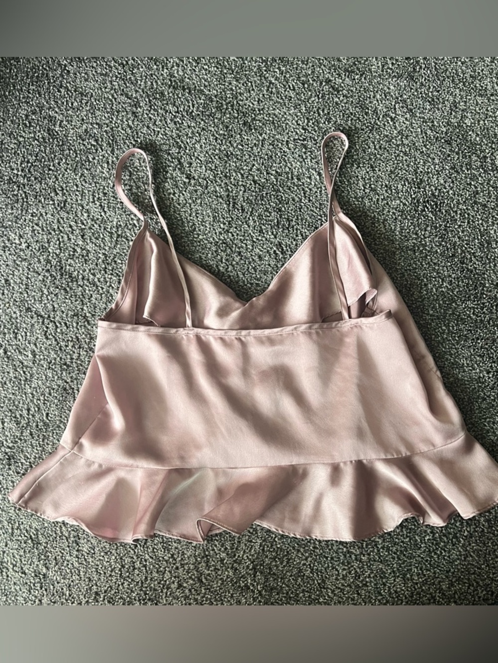 TOPSHOP Pink Satin Ruched Cami with Flounce Hem - Picture 3 of 5